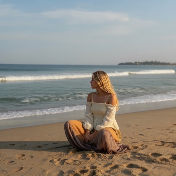 S.DEER Boho Off-Shoulder Tiered Maxi Dress Boho Beach Flowy Trendy NWT - Picture 2 of 3